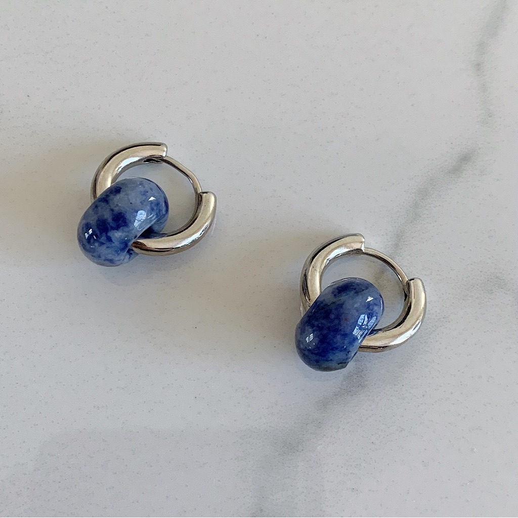Gemstone Earrings, Huggie Hoop Earrings Silver, Dangle Gemstone Earrings
